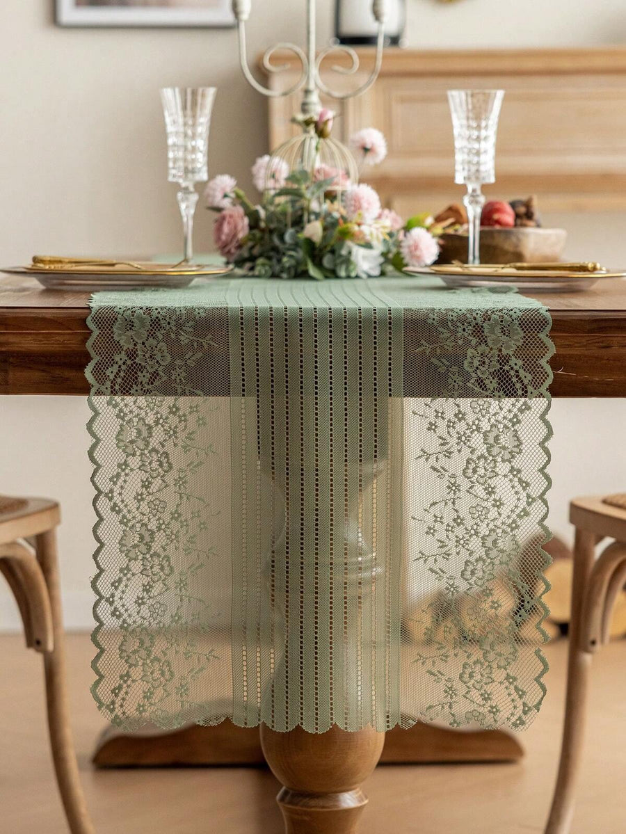 1pc Lace Table Runner, Home Decor, Suitable For Wedding, Restaurant, Living Room, Family Gathering, Party, Dinner Table Decoration, Washable And Reusable