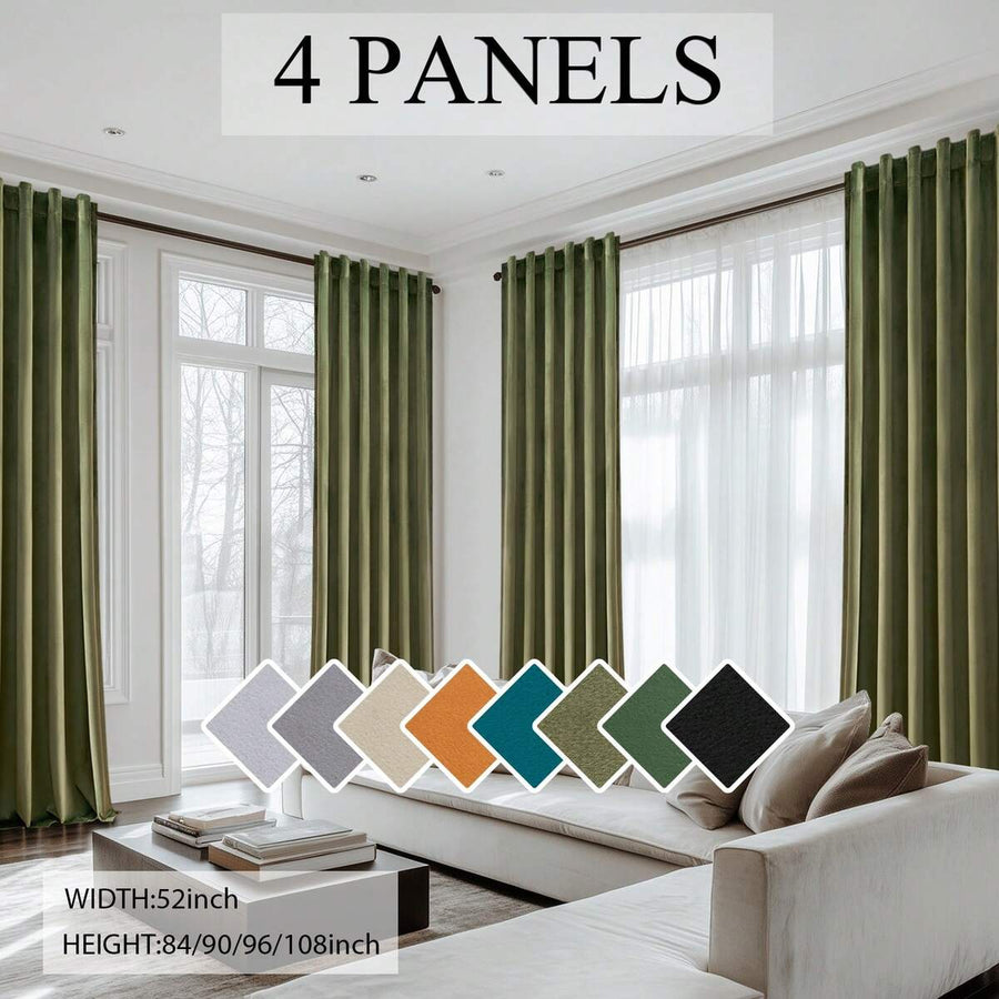 4 Panels Velvet Curtains Olive Green Blackout Elegant Rod Pocket Warm Curtains Room Darkening Curtains In Winter For Living Room Bedroom Privacy Decor Machine Washable